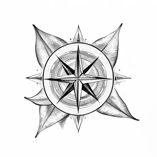 A nature-inspired tattoo of a compass rose made of tree branches and leaves, with the Roman numerals hidden within the design tattoo design idea