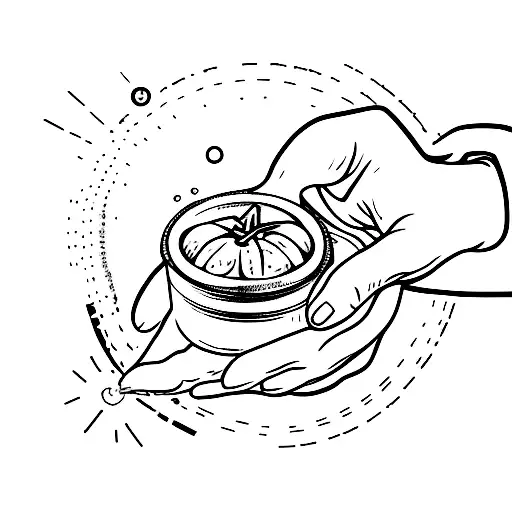 Hand holding tomato can tattoo design idea