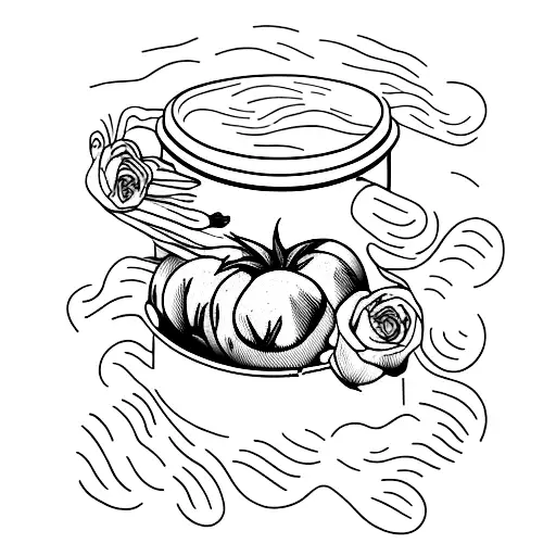 Hand holding tomato tin tattoo design idea