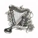 harp and AC/DC tattoo design idea