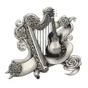 harp and AC/DC tattoo design idea