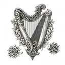 harp and AC/DC tattoo design idea