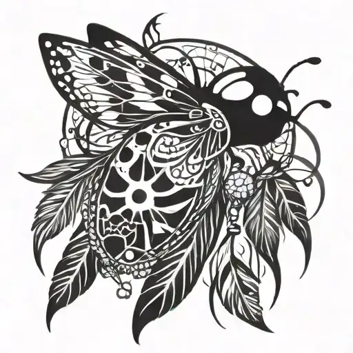 ladybug  and dream catcher tattoo design idea