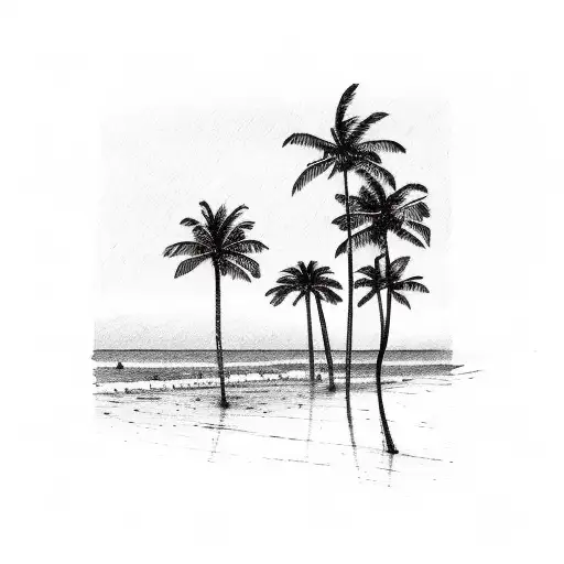 beach sunset palm trees tattoo design idea
