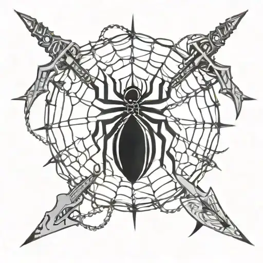 spider web knives barbed wire with blades tattoo design idea