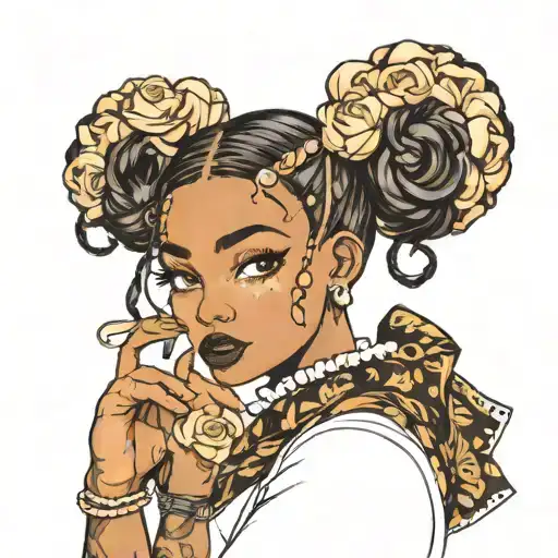 black girl with cute buns in lolita fashion  tattoo design idea