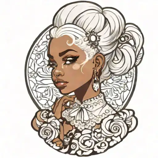 black girl with white hair in lolita fashion  tattoo design idea