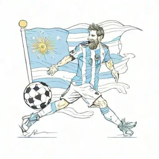 argentine flag, messi with world cup trophy 2022 tattoo design idea
