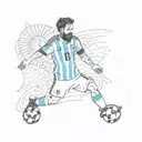 argentine flag, messi with world cup trophy 2022 tattoo design idea