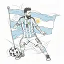 Argentina flag in colour, Messi back in jersey (M10) holding world cup trophy 2022 tattoo design idea