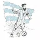 Argentina flag in colour, Messi back in jersey (M10) holding world cup trophy 2022 tattoo design idea