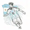Argentina flag in colour, Messi back in jersey (M10) holding world cup trophy 2022 tattoo design idea