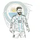 Argentina flag in colour, Messi back in jersey (M10) holding world cup trophy 2022 tattoo design idea