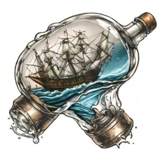 broken ship in a bottle tattoo design idea