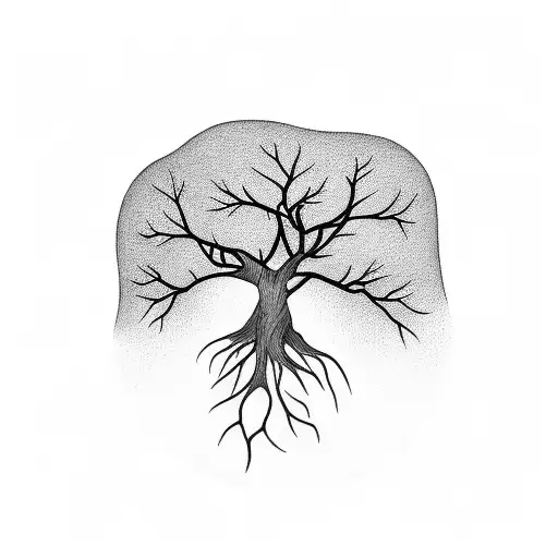 2D tree and root without leaf  tattoo design idea