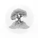 2D tree and root without leaf  tattoo design idea