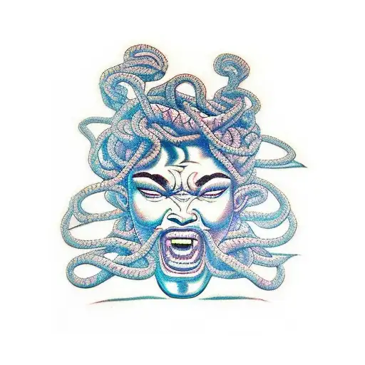 Escultura de pedra de uma medusa com cabelo de cobras que lembra cabelo afro  tattoo design idea