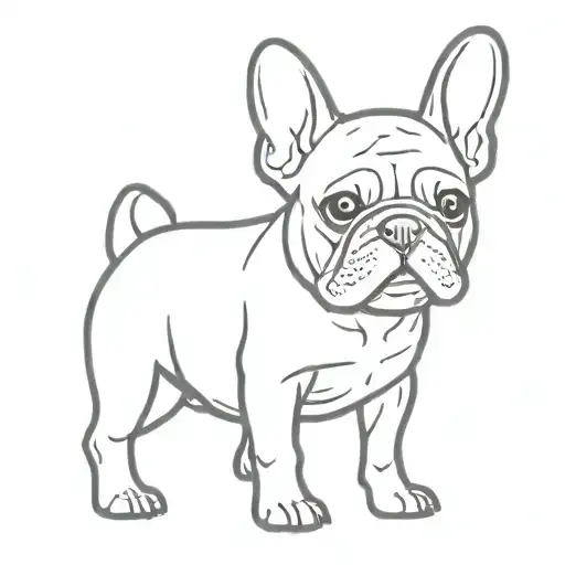 fineline oneline Tattoo of a small black french bulldog tattoo design idea