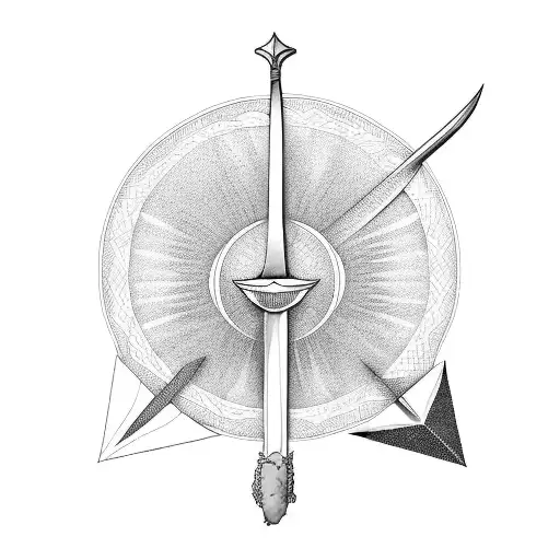 two swords with mango in the middle tattoo design idea