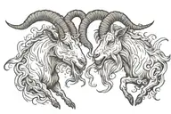 A dynamic tattoo design featuring two goats colliding in a fierce battle, colliding there head together  tattoo design idea