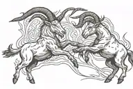 A dynamic tattoo design featuring two goats colliding in a fierce battle, colliding there head together  tattoo design idea