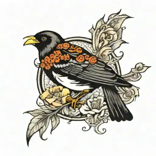 blackbird shape with the lyrics from "Whilte my guitar gently weeps" by The Beatles in it tattoo design idea