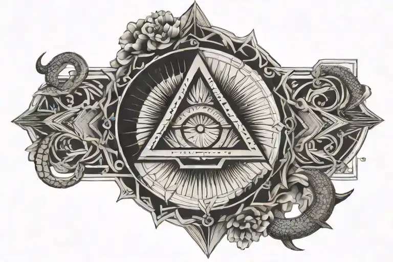 Lucifer's tear in the center of an exagram surrounded by a snake tattoo design idea