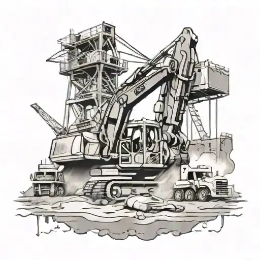 Create a tattoo of a construction site with cranes, bulldozers, and workers in action tattoo design idea