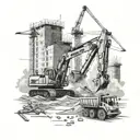 Create a tattoo of a construction site with cranes, bulldozers, and workers in action tattoo design idea