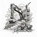 Create a tattoo of a construction site with cranes, bulldozers, and workers in action tattoo design idea