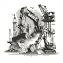 Create a tattoo of a construction site with cranes, bulldozers, and workers in action tattoo design idea