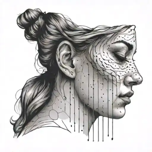 sad woman face turning into liquid tattoo design idea