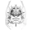 Samurai mask split by sword with skill tattoo design idea