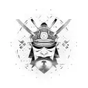 Samurai mask split by sword with skill tattoo design idea