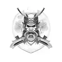 Samurai mask split by sword with skill tattoo design idea