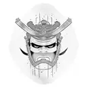 Samurai mask split by sword with skill tattoo design idea