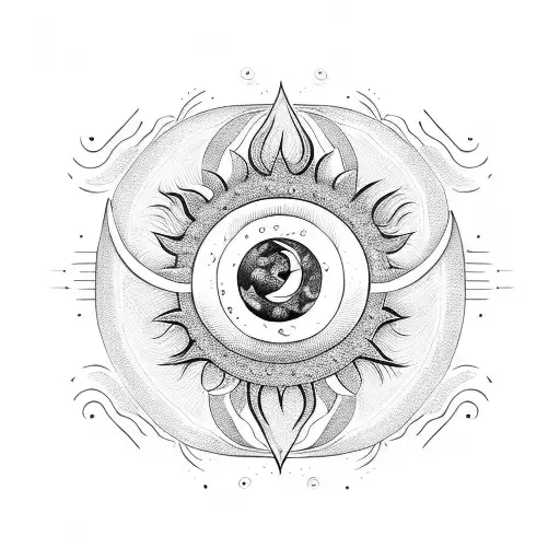 A minimalist tattoo of a sun and moon in a yin and yang style tattoo design idea