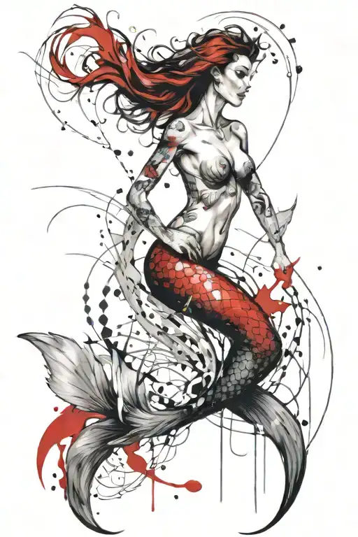 tattoo reference of a mermaid, simple lines, white background  tattoo design idea