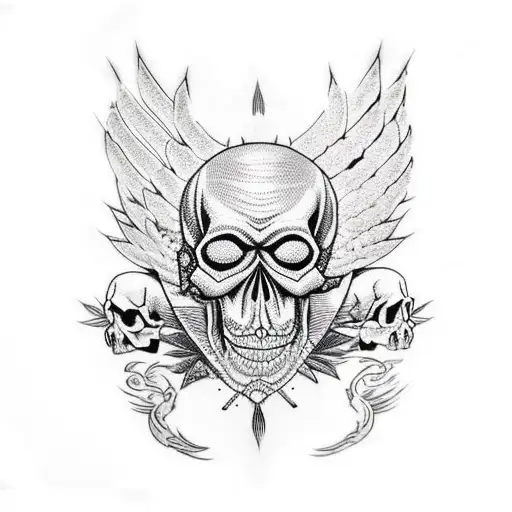 skull crow crocodile  tattoo design idea