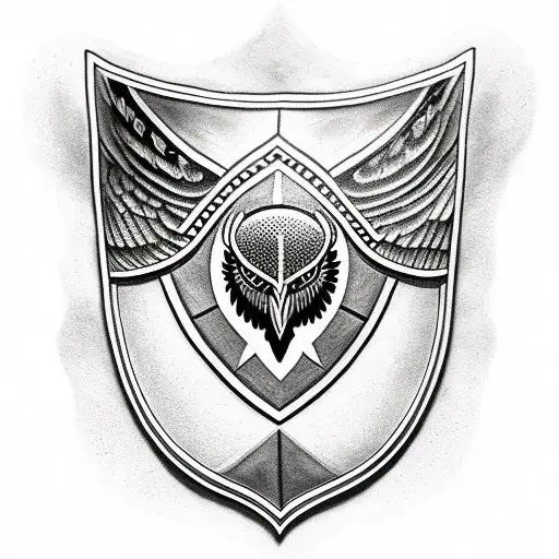 Shield with owl eyes in the center tattoo design idea