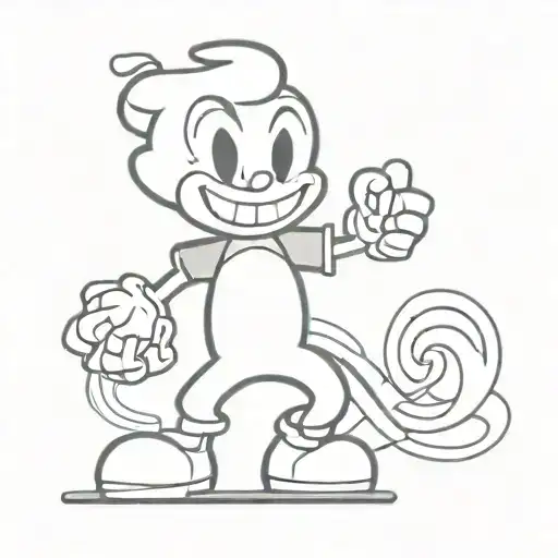 A minimalist Cuphead character in a dynamic pose tattoo design idea