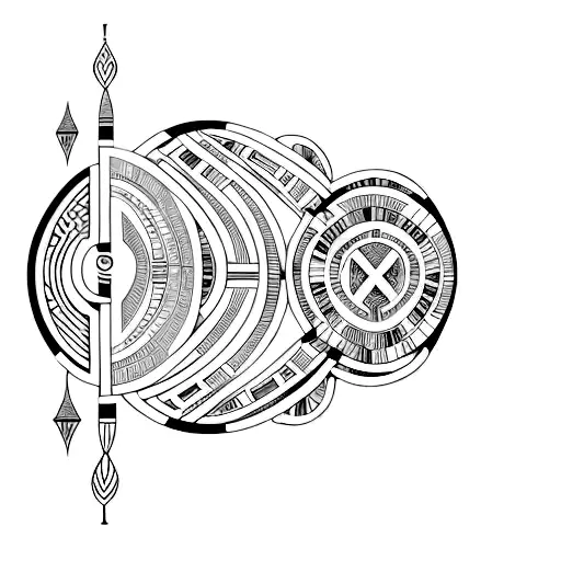 An intricate design combining ancient Egyptian hieroglyphics with a modern minimalist twist tattoo design idea