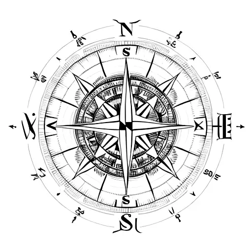 A minimalist design of a compass rose with Egyptian hieroglyphics, representing the client's passion for voyage and exploration tattoo design idea