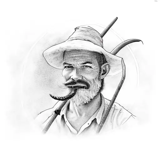 Farmer with a scythe. A farmer with a scythe cutting oat in a field. He should be cutting oats with his scythe. tattoo design idea