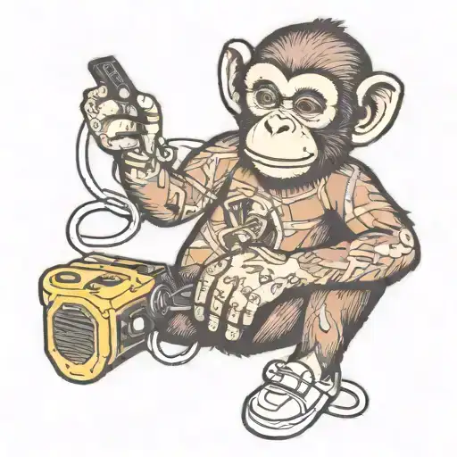 A traditional tattoo of a monkey holding a PlayStation controller tattoo design idea