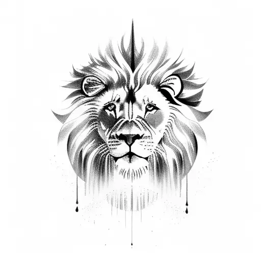 A majestic lion standing under a cascading waterfall tattoo design idea
