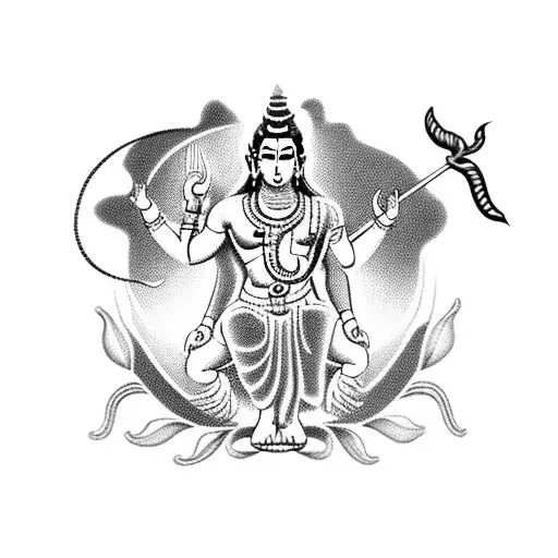 God Shiva in a lotus position in meditation with a trident that looks like the state emblem of Ukraine tattoo design idea