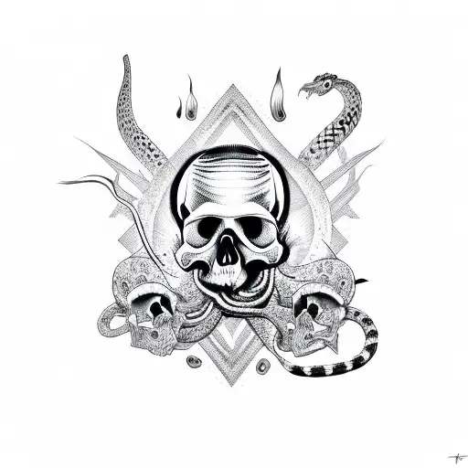 Skull with snakes tattoo design idea
