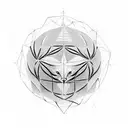 A geometric design incorporating symbols of philosophy and nature, with a hidden basketball and dog silhouette tattoo design idea