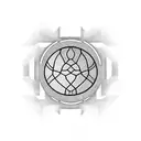 A geometric design incorporating symbols of philosophy and nature, with a hidden basketball and dog silhouette tattoo design idea